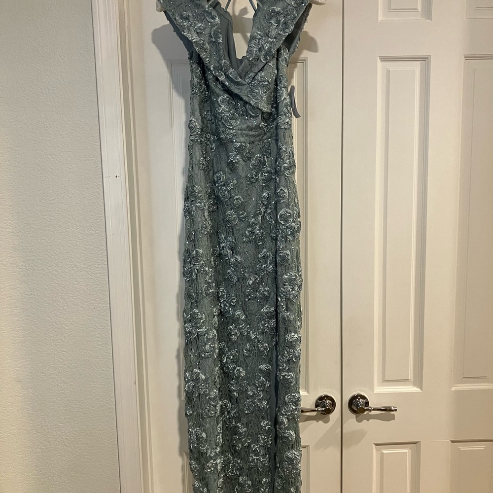 DJ-Jaz Off-the-Shoulder Short Sleeve Evening Gown, 14, Sage, Lace, Maxi